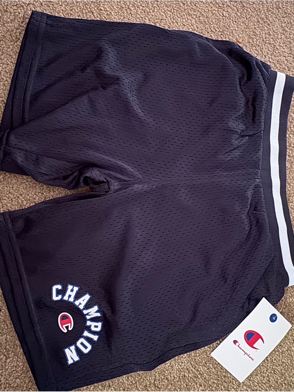 Champion Black and White Athletic Shorts with Logo Tag